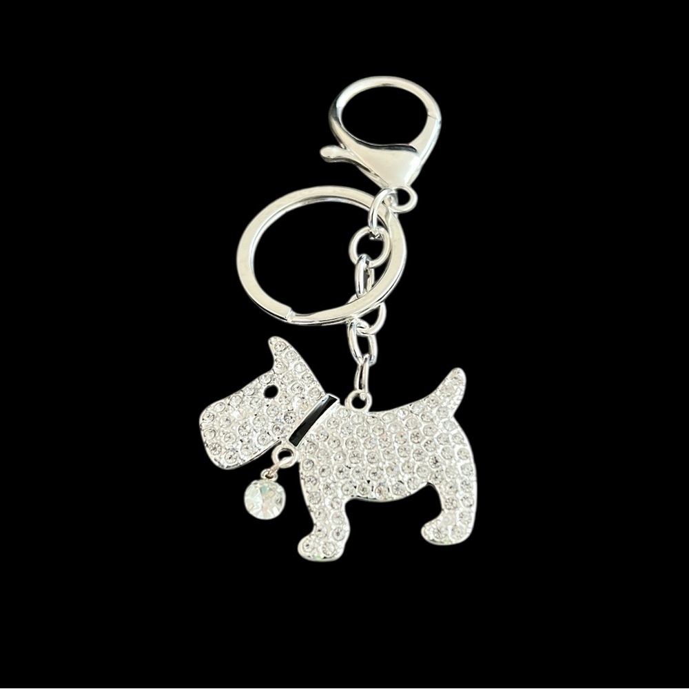Crystal Studded Silver Dog Keychain